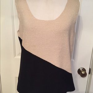 RONI BIS TOP KNIT SCOOP NECK SHIRT COLOR BLOCK TAN BLACK SIZE S/M